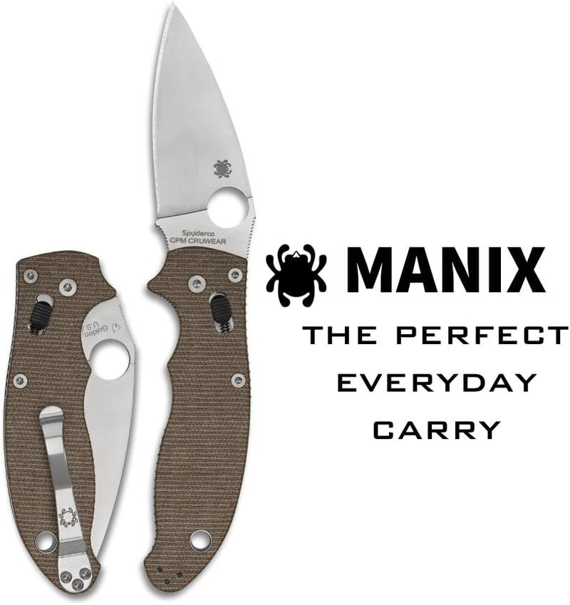 Spyderco Manix 2 Brown Canvas Micarta CPM CRU-WEAR 3.37" Folding Pocket Knife (C101MPCW2)