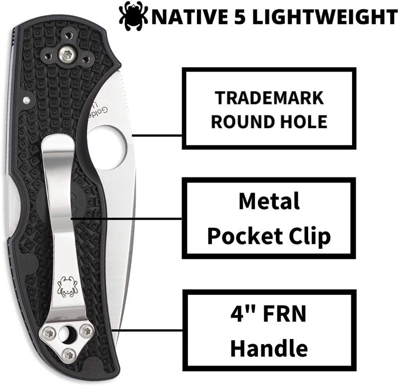 Spyderco Native 5 Lightweight 2.95" SpyderEdge Folding Pocket Knife (C41SBK5)