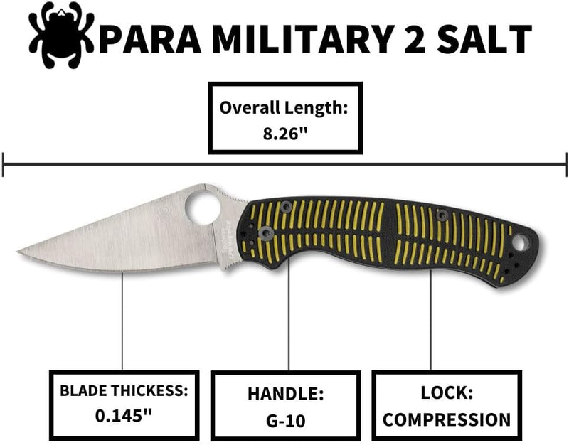 Spyderco Para Military 2 Salt CPM MagnaCut 3.45" Plain Edge Folding Pocket Knife (C81GBKYLMCP2)