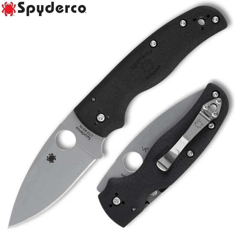 Spyderco Shaman Lightweight 3.58" Plain Edge Folding Pocket Knife (C229PBK)
