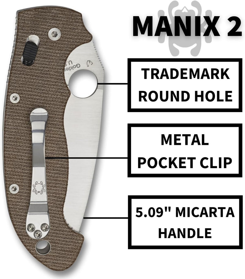 Spyderco Manix 2 XL Brown Canvas Micarta CPM Cru-Wear 3.85" Plain Edge Folding Pocket Knife (C95MPCW2)