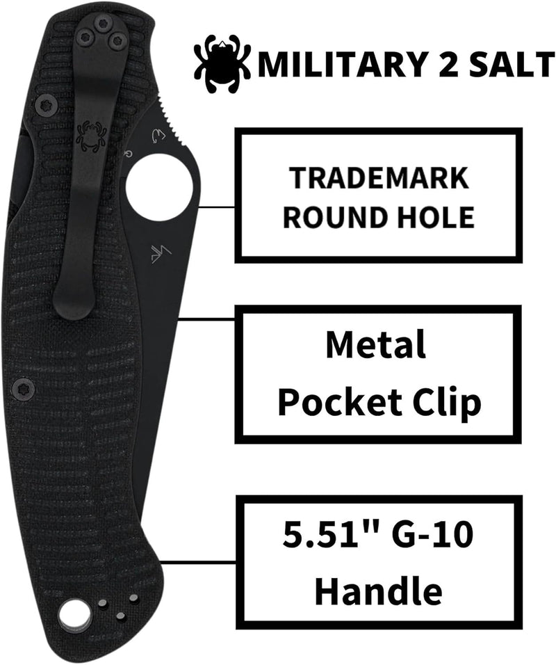 Spyderco Military 2 Salt CPM MagnaCut 4" Plain Edge Folding Pocket Knife (C36GMCBKP2)