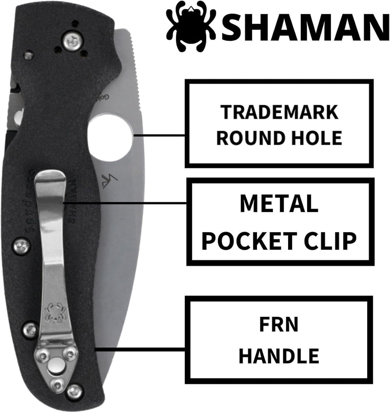 Spyderco Shaman Lightweight 3.58" Plain Edge Folding Pocket Knife (C229PBK)