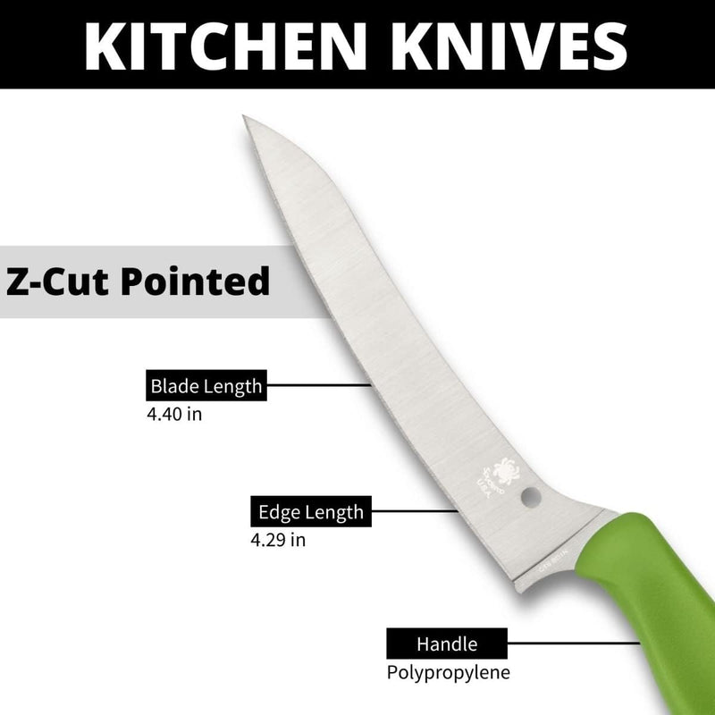 Spyderco Z-Cut Pointed Tip 4.4" Fixed Plain Edge Kitchen Fixed Green Knife (K14PGN)