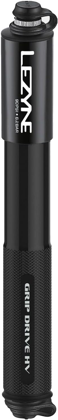 Lezyne Grip Drive HV Medium Bicycle Hand Pump, High Volume 90 PSI, ABS Flex Hose, Compact, Portable, High Performance Bike Tire Air Pump