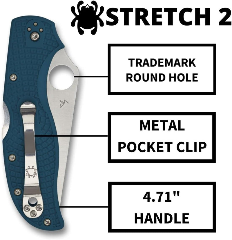 Spyderco Stretch 2 Lightweight Straight Spine K390 3.48" Plain Edge Pocket Folding Knife (C90FP2K390)