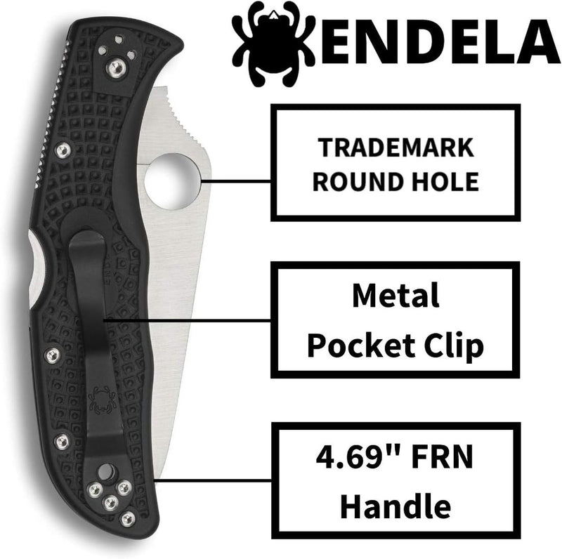 Spyderco Endela Lightweight Black FRN 3.41" Serrated Edge Folding Pocket Knife (C243SBK)