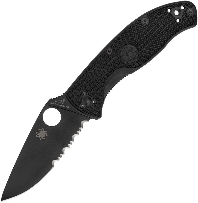 Spyderco Tenacious Lightweight 3.39" Black Oxide CombinationEdge Folding Pocket Knife (C122PSBBK)