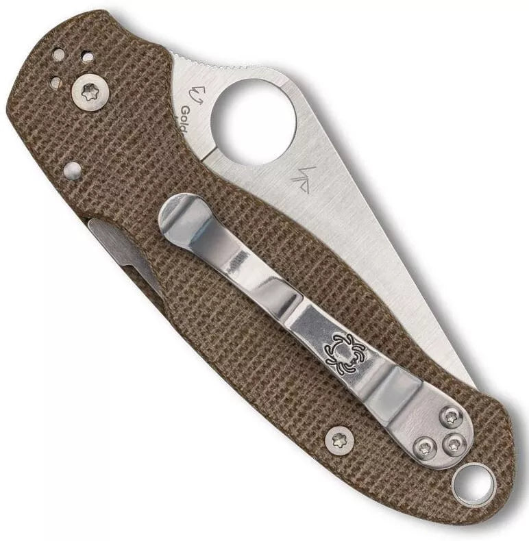 Spyderco Para 3 Brown Canvas Micarta CPM CRU-WEAR 2.93" PlainEdge Folding Pocket Knife (C223MPCW)