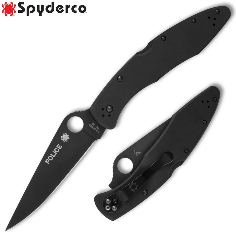 Spyderco PoliceModel Black Stainless 4.2" Plain Edge Folding Pocket Knife (C07BKP)