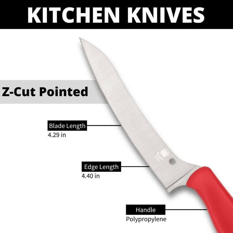 Spyderco Z-Cut Pointed Tip 4.4" Fixed Plain Edge Kitchen Fixed Red Knife (K14PRD)