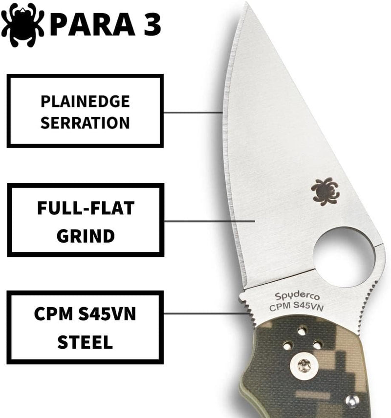 Spyderco Para 3 Digital Camouflage G-10 2.93" Plain Edge Folding Pocket Knife (C223GPCMO)