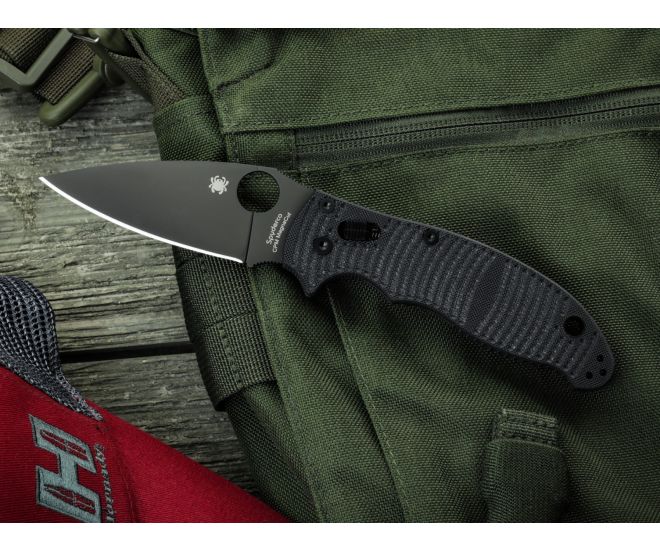 Spyderco Manix 2 Salt Black G-10 CPM MagnaCut 3.37" Black Plain Edge Folding Pocket Knife (C101GMCBKP2)