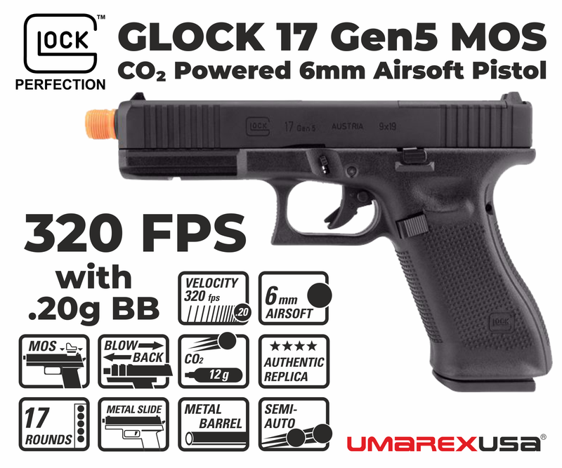 Umarex Glock 17 Gen 5 CO2 MOS Black Blowback Airsoft Pistol (2276361)