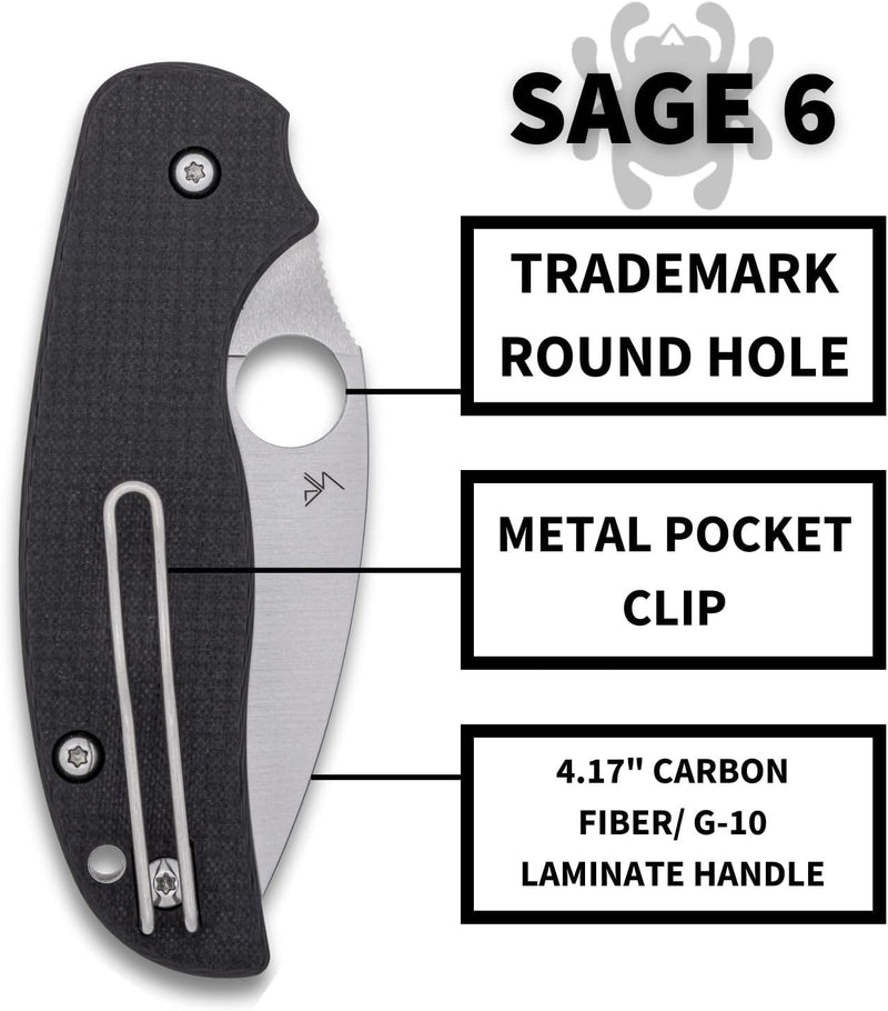 Spyderco Sage 6 Button Compression Lock 3" Plain Edge Folding Pocket Knife (C123CFBCLP)