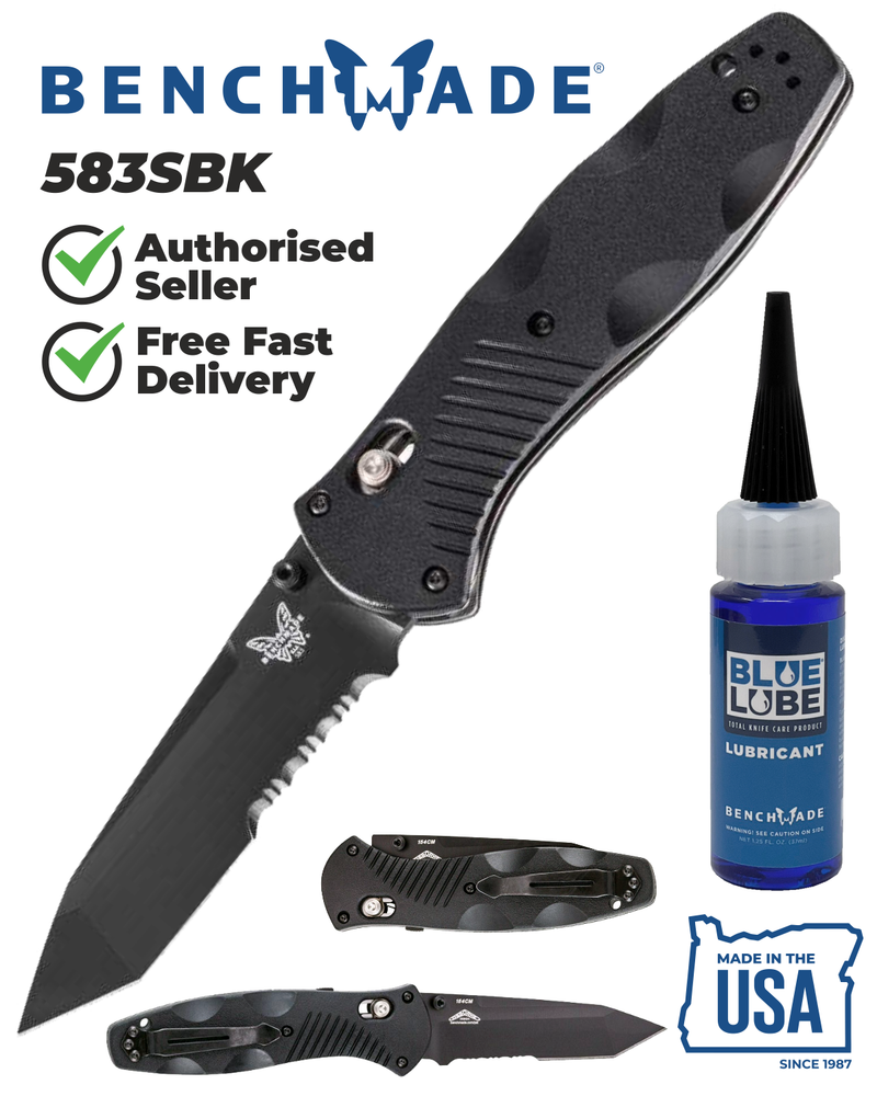 Benchmade 583SBK Barrage 3.60" Serrated Tanto Black Pocket Knife with Benchmade Blue Lube Lubricant for knives 37ml 1.25fl oz (Made in USA)