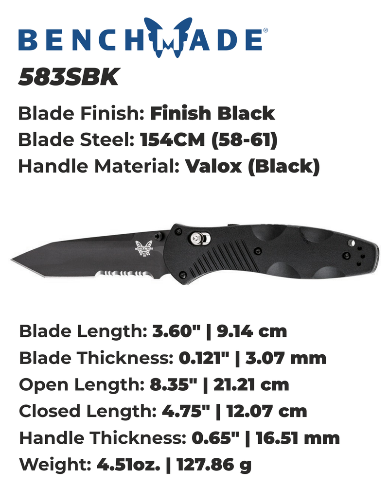 Benchmade 583SBK Barrage 3.60" Serrated Tanto Black Pocket Knife with Benchmade Blue Lube Lubricant for knives 37ml 1.25fl oz (Made in USA)
