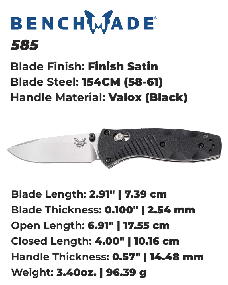 Benchmade Mini Barrage 585 Plain Edge Drop-Point 2.91" Black Handle Pocket Knife with Benchmade Blue Lube Lubricant for knives 37ml 1.25fl oz (Made in USA)