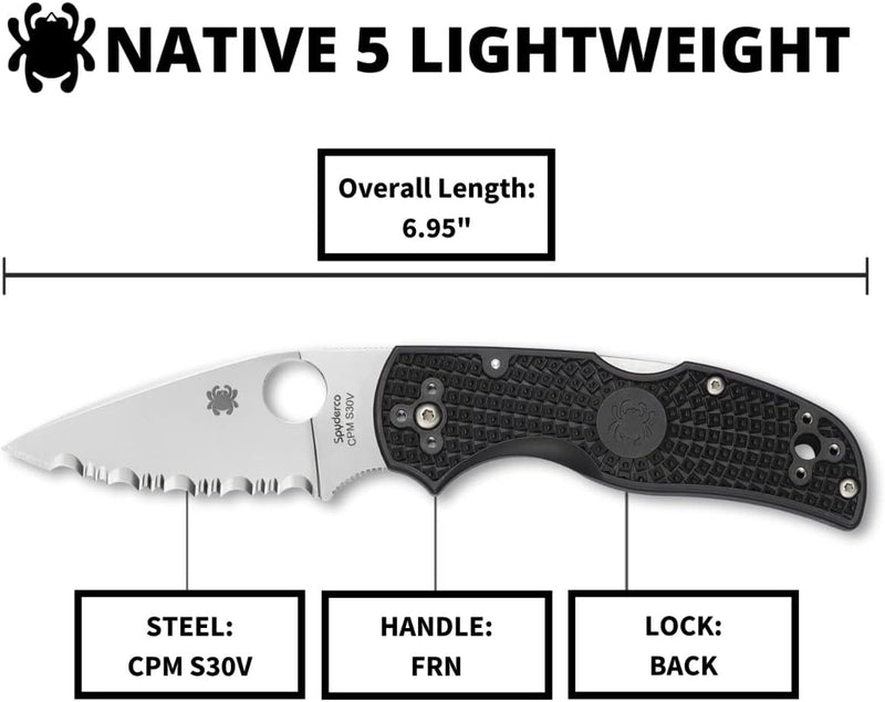 Spyderco Native 5 Lightweight 2.95" SpyderEdge Folding Pocket Knife (C41SBK5)