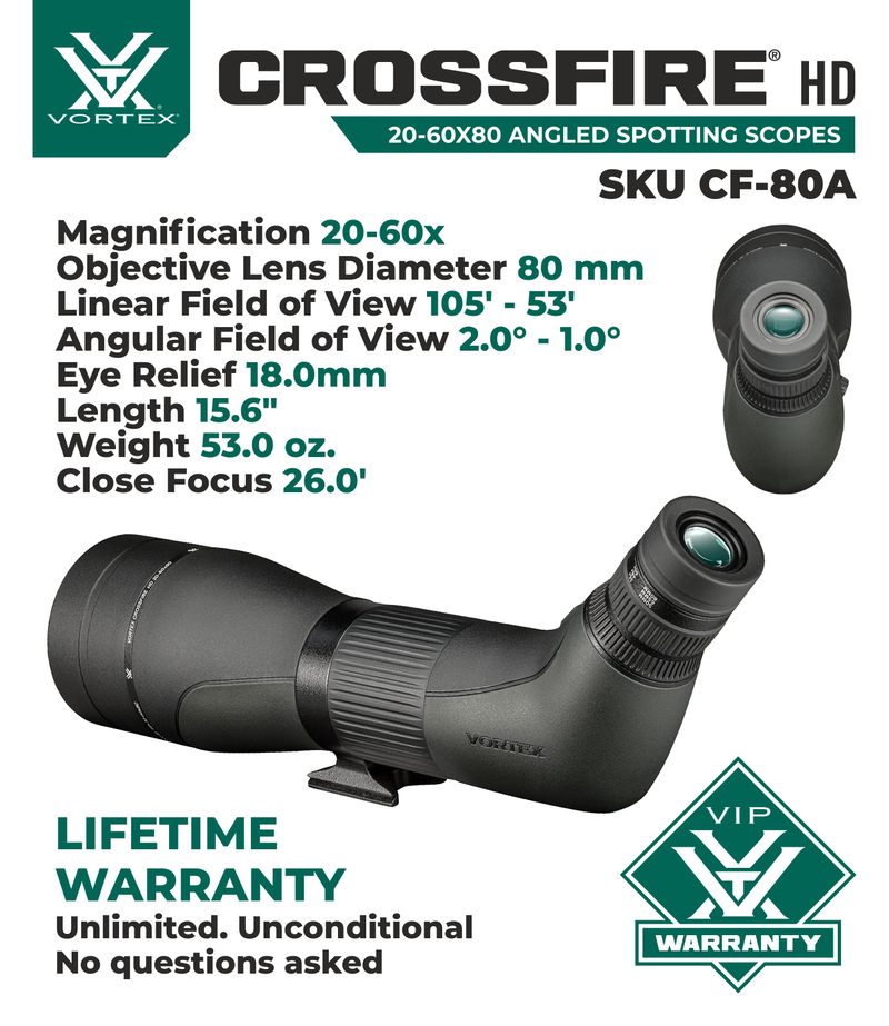 Vortex Optics Crossfire HD 20-60x80 Angled Spotting Scope (CF-80A)