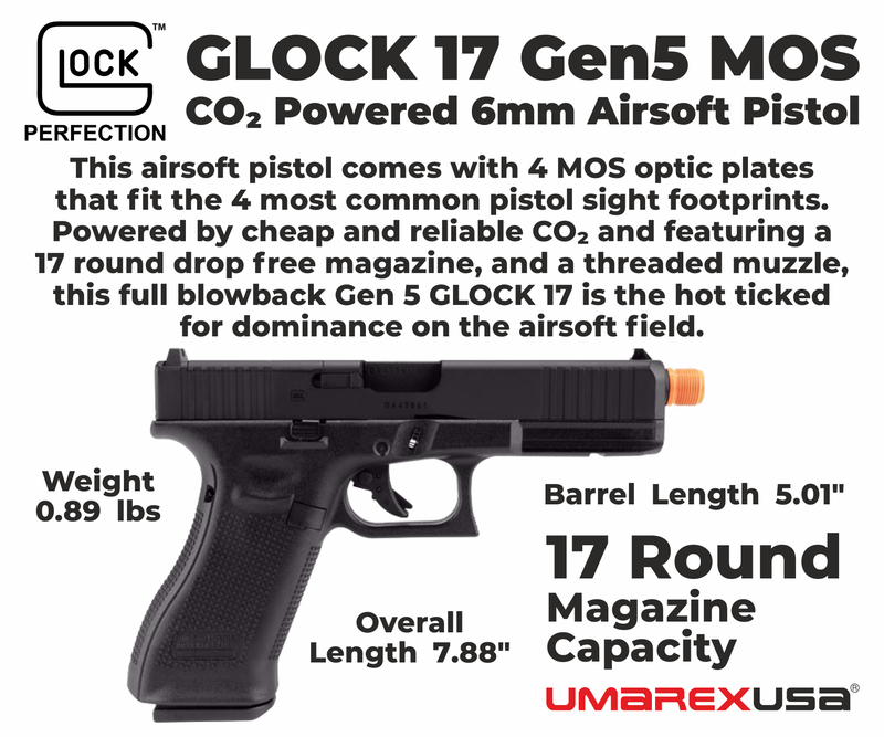 Umarex Glock 17 Gen 5 CO2 MOS Black Blowback Airsoft Pistol (2276361)