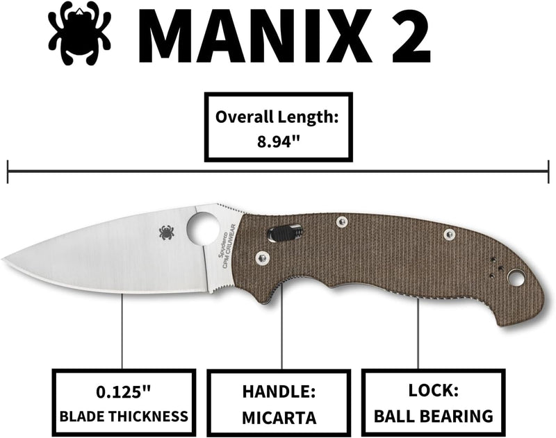 Spyderco Manix 2 XL Brown Canvas Micarta CPM Cru-Wear 3.85" Plain Edge Folding Pocket Knife (C95MPCW2)