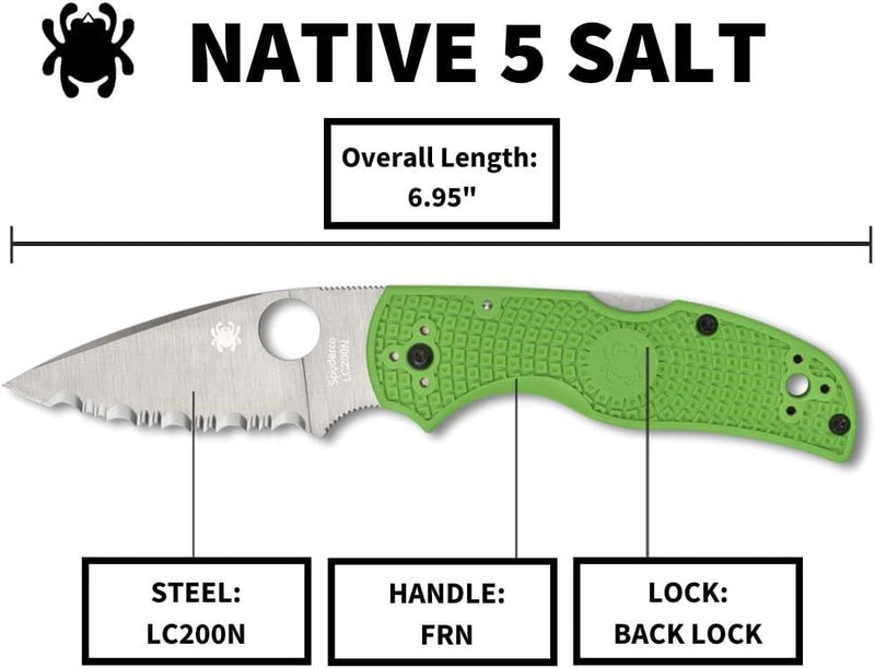 Spyderco Native 5 Lightweight Salt 2.95" LC200N SpyderEdge Folding Pocket Knife (C41SGR5)