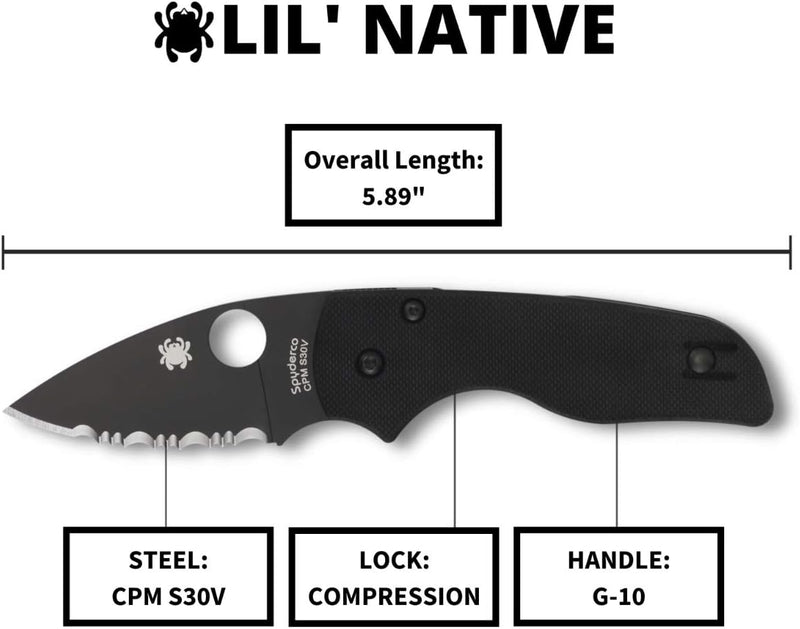 Spyderco Lil' Native G-10 2.42" Black SpyderEdge Folding Pocket Knife (C230GSBBK)