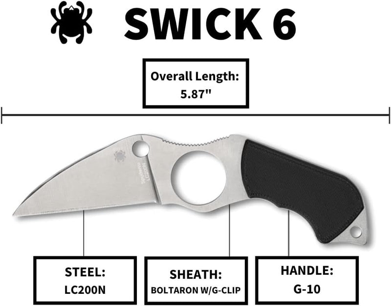 Spyderco Swick 6 Small 2.73" Fixed Plain Edge LC200N Pocket Knife (FB14P6)