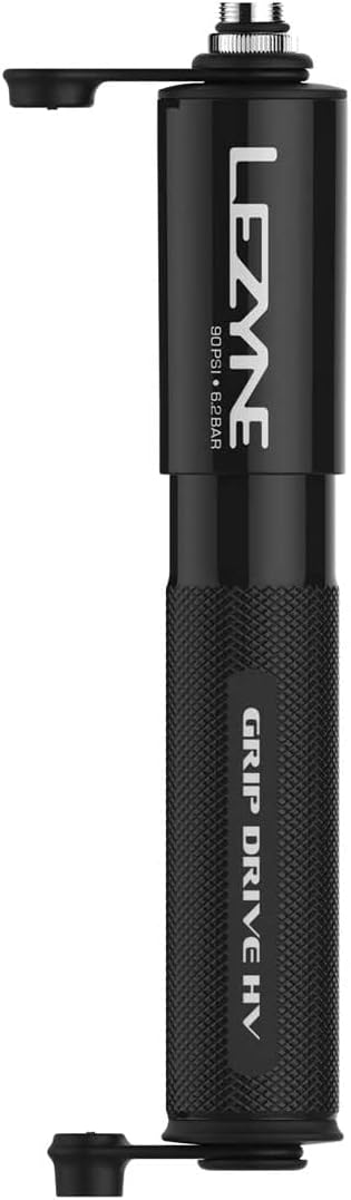 Lezyne Grip Drive HV Medium Bicycle Hand Pump, High Volume 90 PSI, ABS Flex Hose, Compact, Portable, High Performance Bike Tire Air Pump