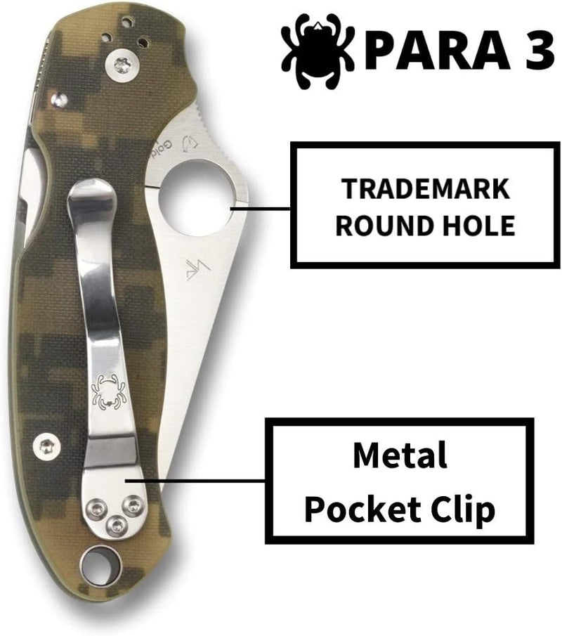 Spyderco Para 3 Digital Camouflage G-10 2.93" Plain Edge Folding Pocket Knife (C223GPCMO)
