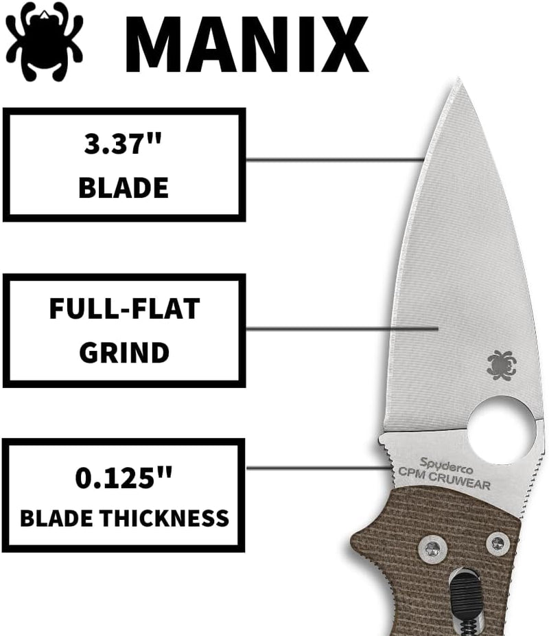Spyderco Manix 2 Brown Canvas Micarta CPM CRU-WEAR 3.37" Folding Pocket Knife (C101MPCW2)
