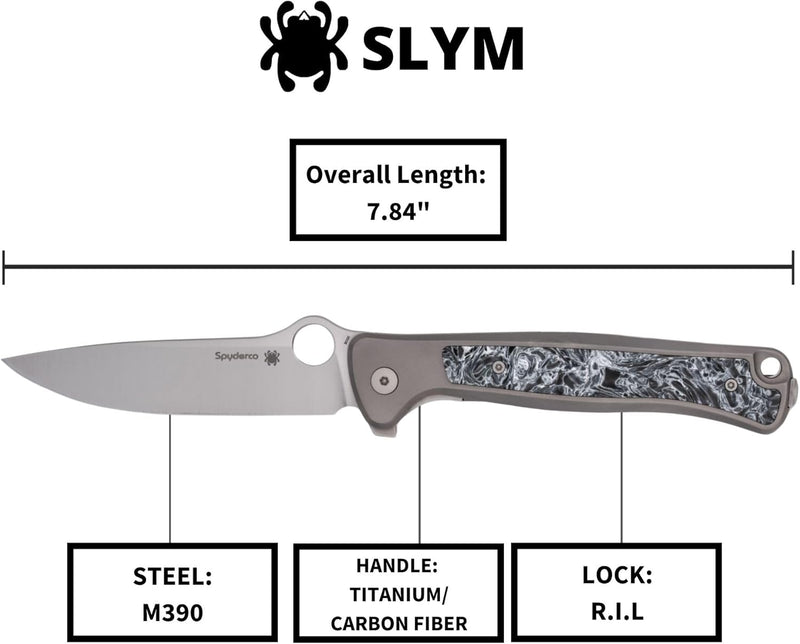 Spyderco Slym R.I.L. Titanium M390 3.42" Plain Edge Folding Pocket Knife (C271TIP)