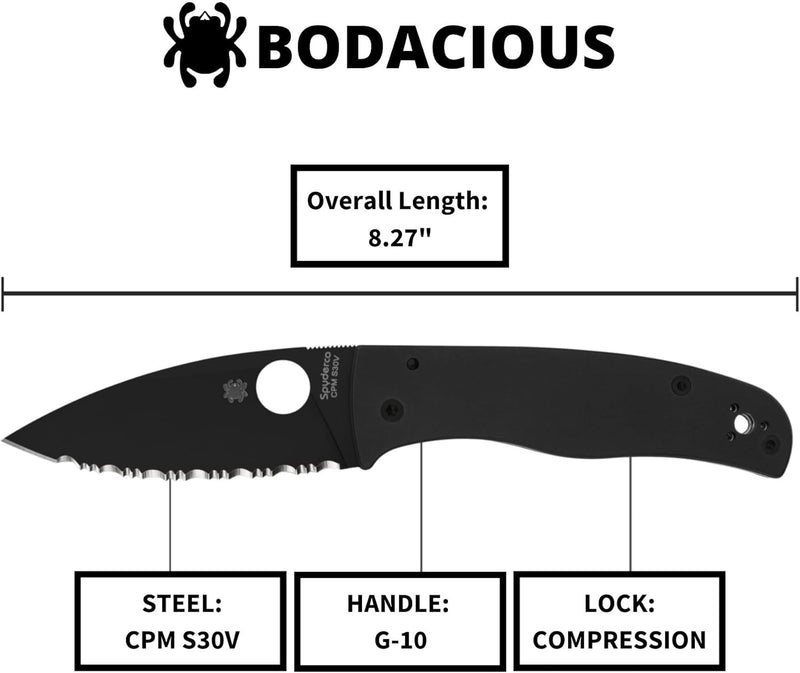 Spyderco Bodacious 3.63" Black CPM S30V SpyderEdge Folding Pocket Knife (C263GSBK)