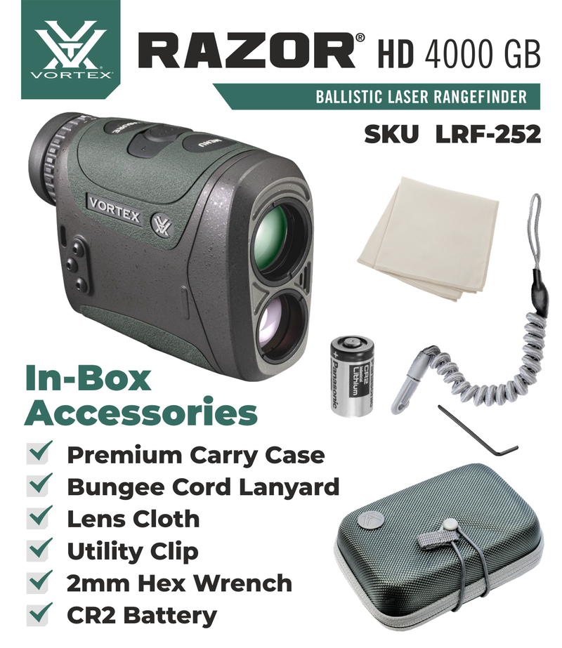 Vortex Optics Razor HD 4000 GB 7x25mm Ballistic Laser Rangefinder (LRF-252) with Wearable4U Bundle