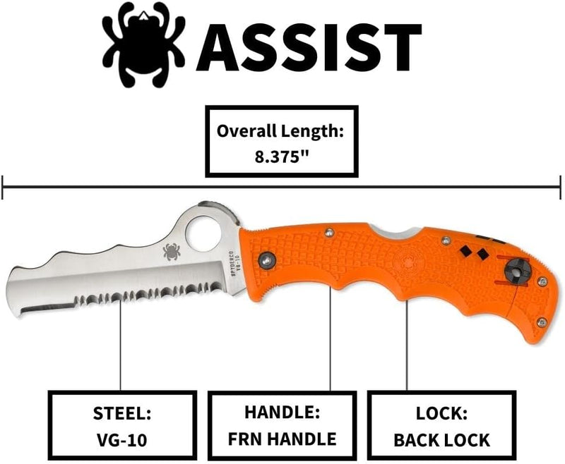 Spyderco Assist Lightweight Orange 3.68" CombinationEdge Folding Pocket Knife (C79PSOR)