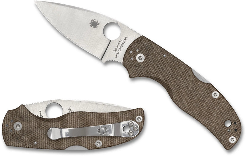 Spyderco Native 5 Brown Canvas Micarta CPM Cru-Wear 2.95" Plane Edge Folding Pocket Knife (C41MPCW5)