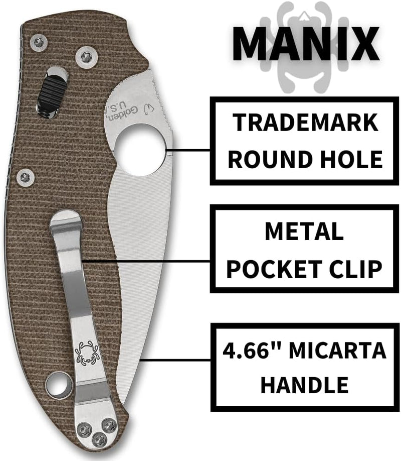 Spyderco Manix 2 Brown Canvas Micarta CPM CRU-WEAR 3.37" Folding Pocket Knife (C101MPCW2)