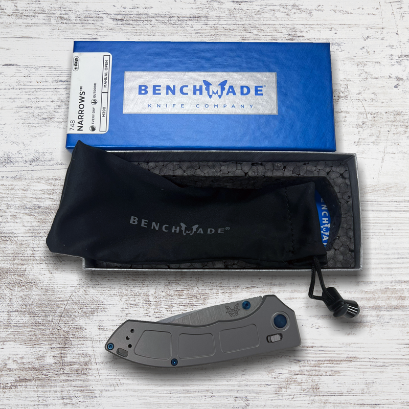 Benchmade 748 Narrows Titanium M390 3.43" Drop Point Plain Edge Pocket Knife