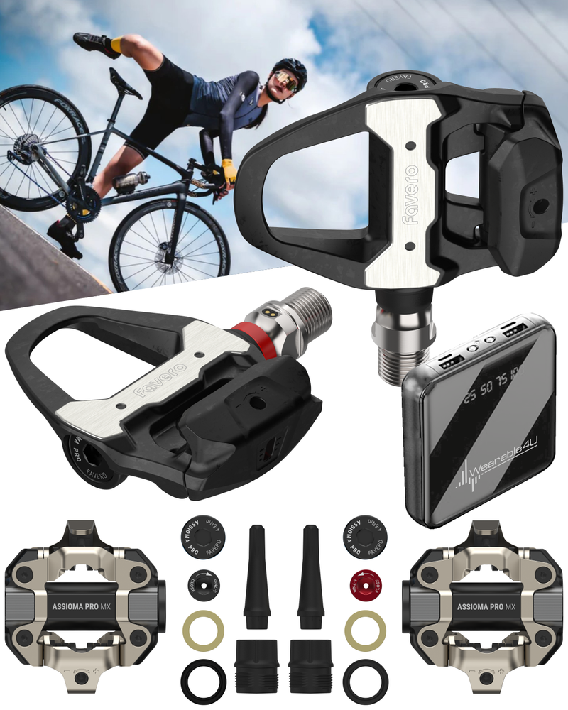 Favero Assioma PRO RS/MX Power Meter Pedal Sets – Road & MTB Compatibility, Easy-to-Transfer, Cycling Dynamics, Best Value with Wearable4U Bundle