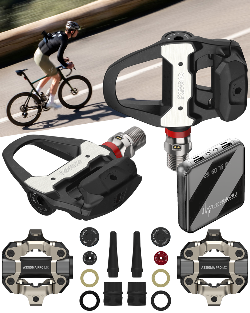 Favero Assioma PRO RS/MX Power Meter Pedal Sets – Road & MTB Compatibility, Easy-to-Transfer, Cycling Dynamics, Best Value with Wearable4U Bundle