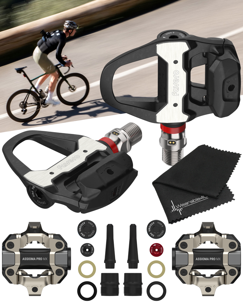 Favero Assioma PRO RS/MX Power Meter Pedal Sets – Road & MTB Compatibility, Easy-to-Transfer, Cycling Dynamics, Best Value with Wearable4U Bundle