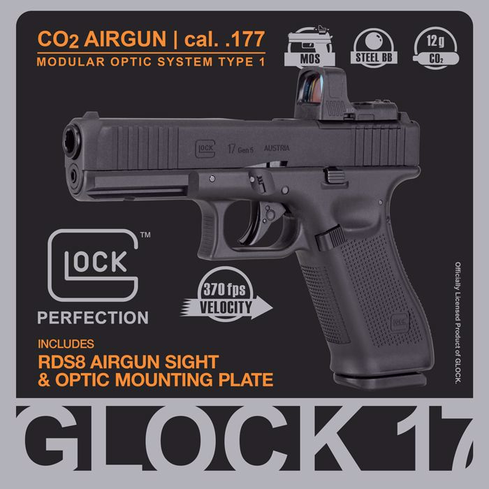 Umarex GLOCK 17 Gen 5 MOS CO2 .177 Caliber Blowback Air Pistol with RDS8 Red Dot Optic (2255236)
