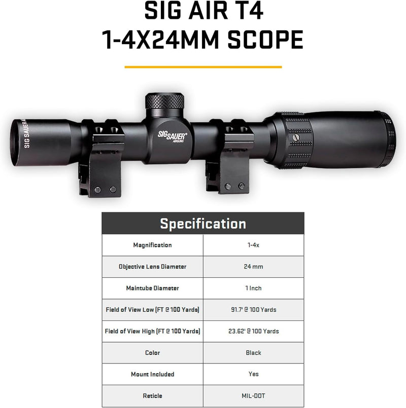 Sig Sauer AIR T4 1-4x24mm Mil-Dot Air rifle Riflescope Black (AIR-T4)
