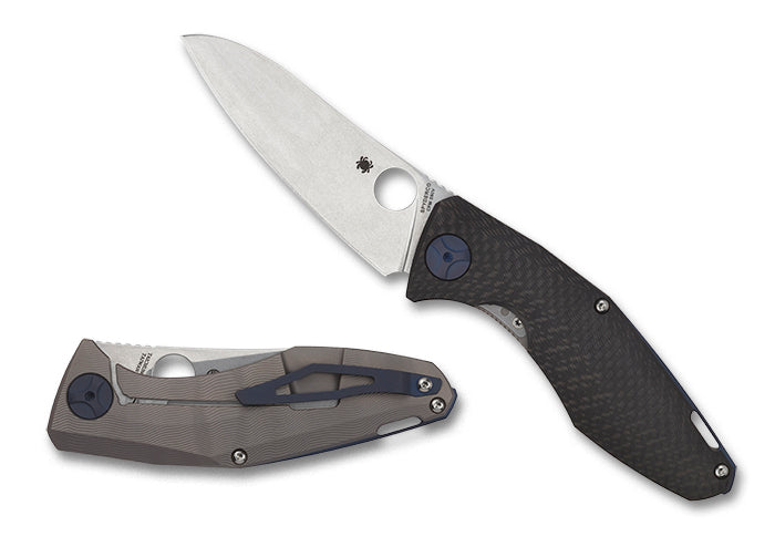 Spyderco Drunken Carbon Fiber Titanium Handle 3.45" Plain Edge Premium Pocket Folding Knife (C235CFTIP)