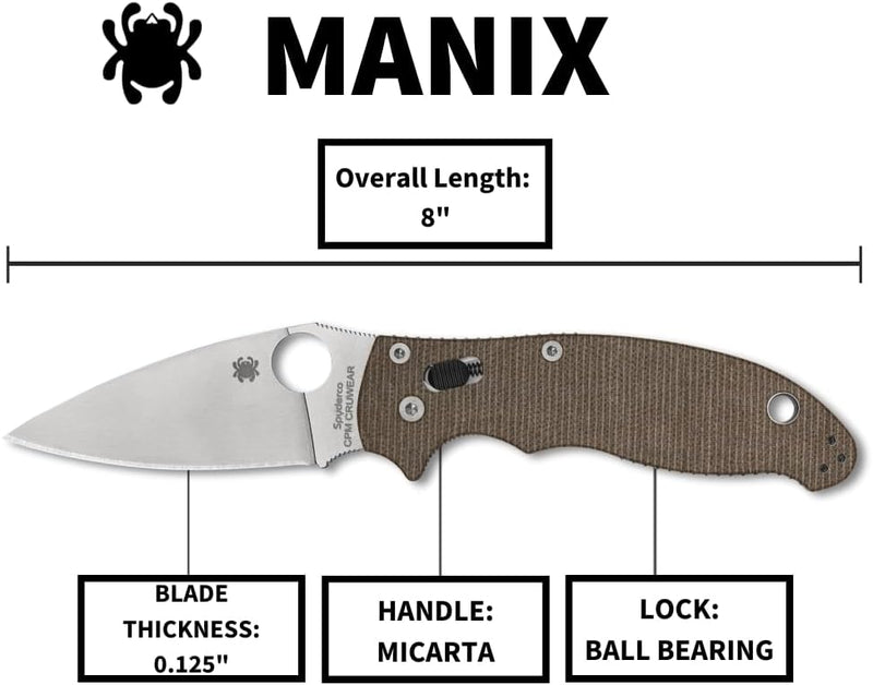 Spyderco Manix 2 Brown Canvas Micarta CPM CRU-WEAR 3.37" Folding Pocket Knife (C101MPCW2)