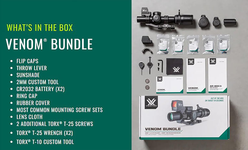 Vortex Optics Venom Bundle 1-6x24 SFP AR-BDC3 (MOA) Riflescope and Venom 3 MOA Enclosed Micro Red Dot Sight (BNDL-VEN1601-VENMRD3-MTS)