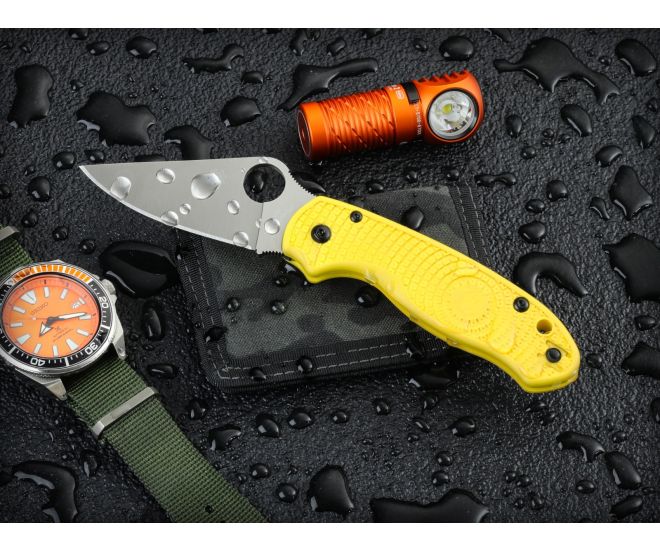 Spyderco Para 3 MagnaCut Salt 2.93" Plain Edge Lightweight Yellow Handle Folding Pocket Knife (C223PYL)