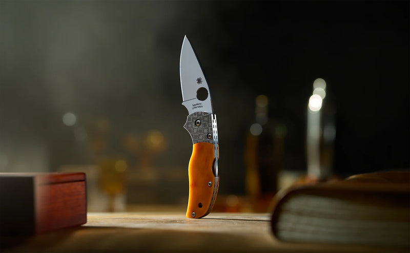 Spyderco Native 5 50th Anniversary Amber Bone CPM S90V Sprint Run 2.95" Plain Edge Folding Pocket Knife (C41BA50TH)