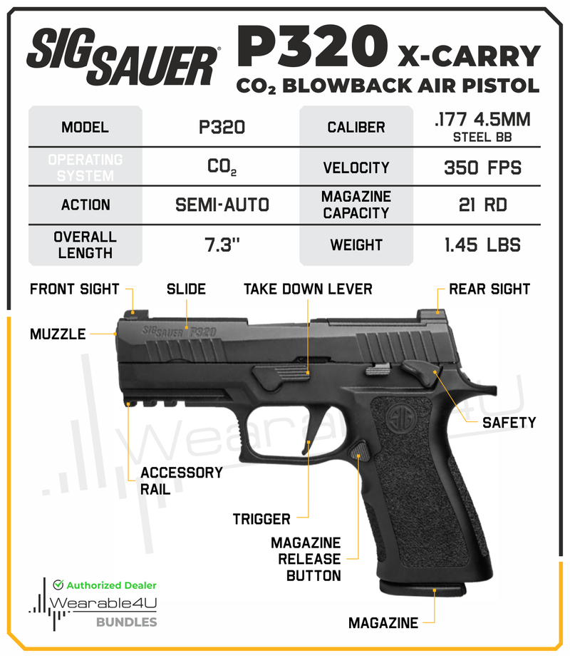 Sig Sauer AIR-P320XCA-BB P320 X-Carry CO2 .177 Cal 350 FPS Blowback Air Pistol